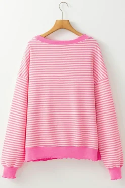 Outlet Dear-Lover Loose Drop Shoulder Long Sleeve Top Pink Stripe