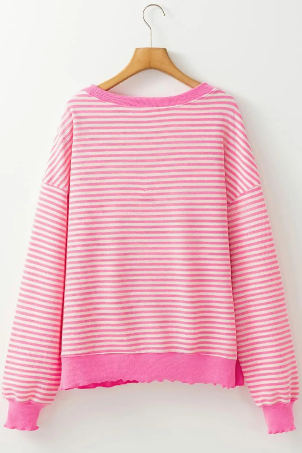 Outlet Dear-Lover Loose Drop Shoulder Long Sleeve Top Pink Stripe