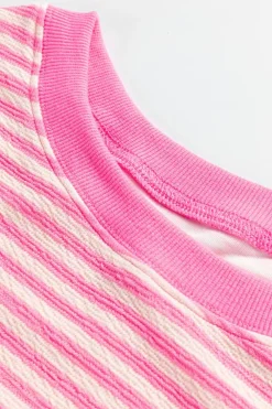 Outlet Dear-Lover Loose Drop Shoulder Long Sleeve Top Pink Stripe
