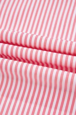 Best Dear-Lover Notched Neck Frilled Short Puff Sleeve Blouse Pink Stripe