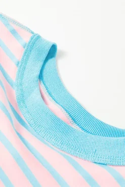 Sale Dear-Lover Oversized Contrast Trim Exposed Seam High Low T Shirt Pink Stripe