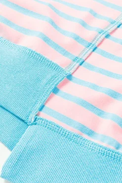 Sale Dear-Lover Oversized Contrast Trim Exposed Seam High Low T Shirt Pink Stripe