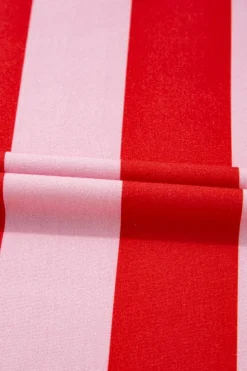 Clearance Dear-Lover Patchwork Round Neck Side Split Loose T Shirt Pink Stripe