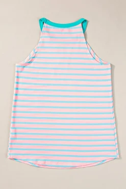 Best Dear-Lover Round Neck Tank Top Pink Stripe