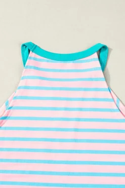 Best Dear-Lover Round Neck Tank Top Pink Stripe