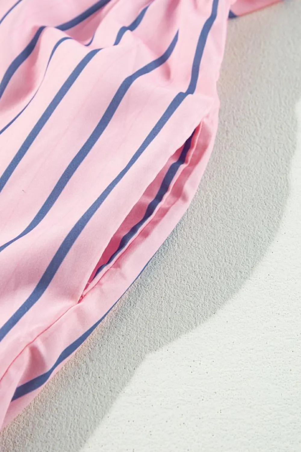 Fashion Dear-Lover Ruffled Hem Button-up Collared Shirt Mini Dress Pink Stripe