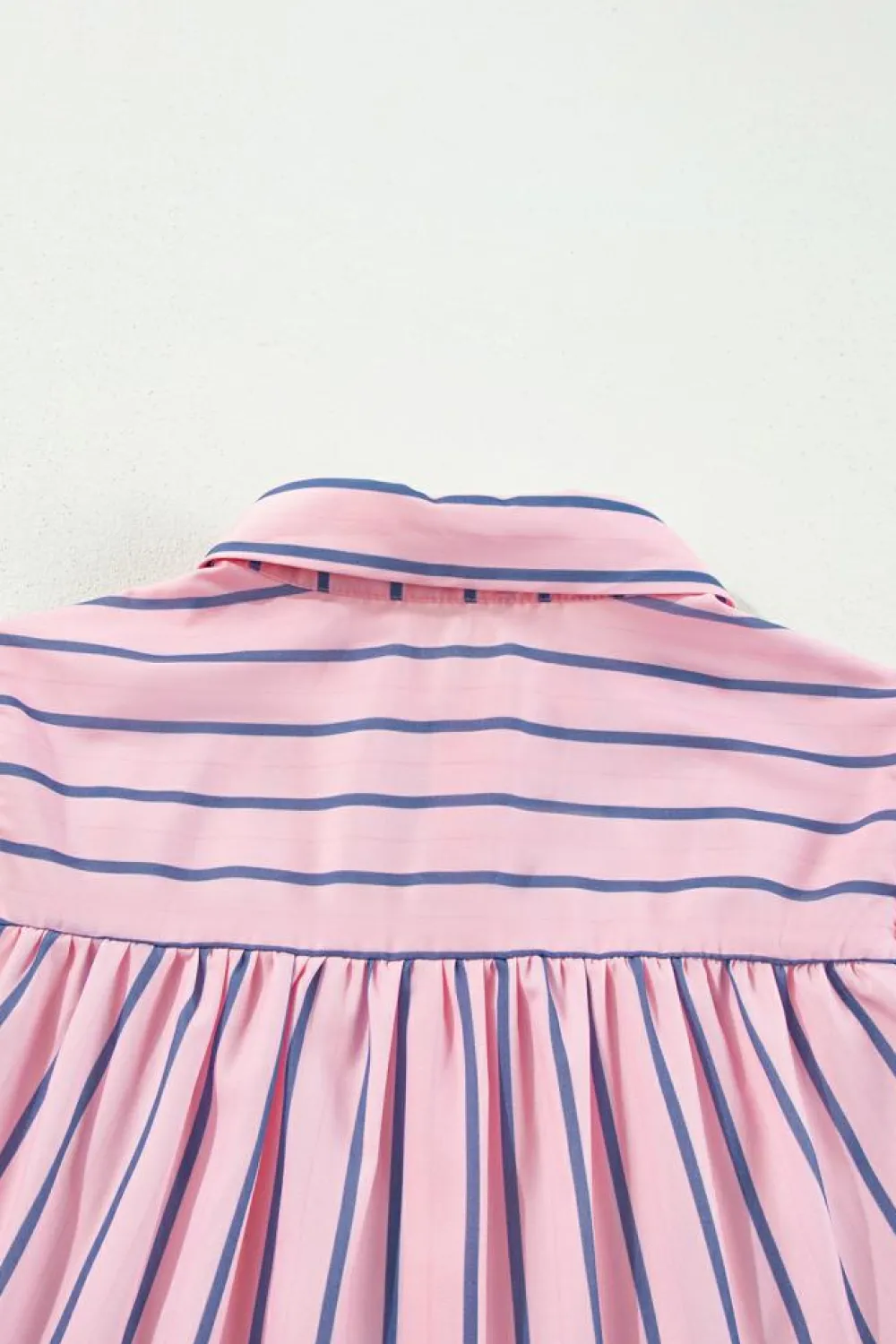 Fashion Dear-Lover Ruffled Hem Button-up Collared Shirt Mini Dress Pink Stripe