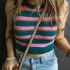 Hot Dear-Lover Sleeveless Knit Cropped Sweater Top Pink Stripe