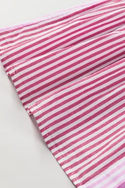 Best Dear-Lover Striped Patchwork Ruffled Hem Button up Shirt Pink Stripe