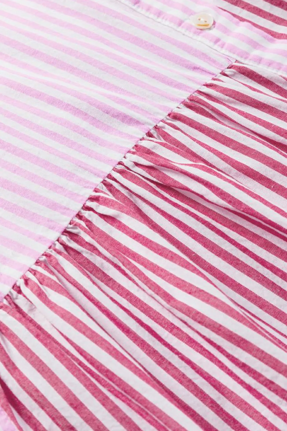 Best Dear-Lover Striped Patchwork Ruffled Hem Button up Shirt Pink Stripe