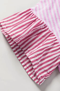 Best Dear-Lover Striped Patchwork Ruffled Hem Button up Shirt Pink Stripe