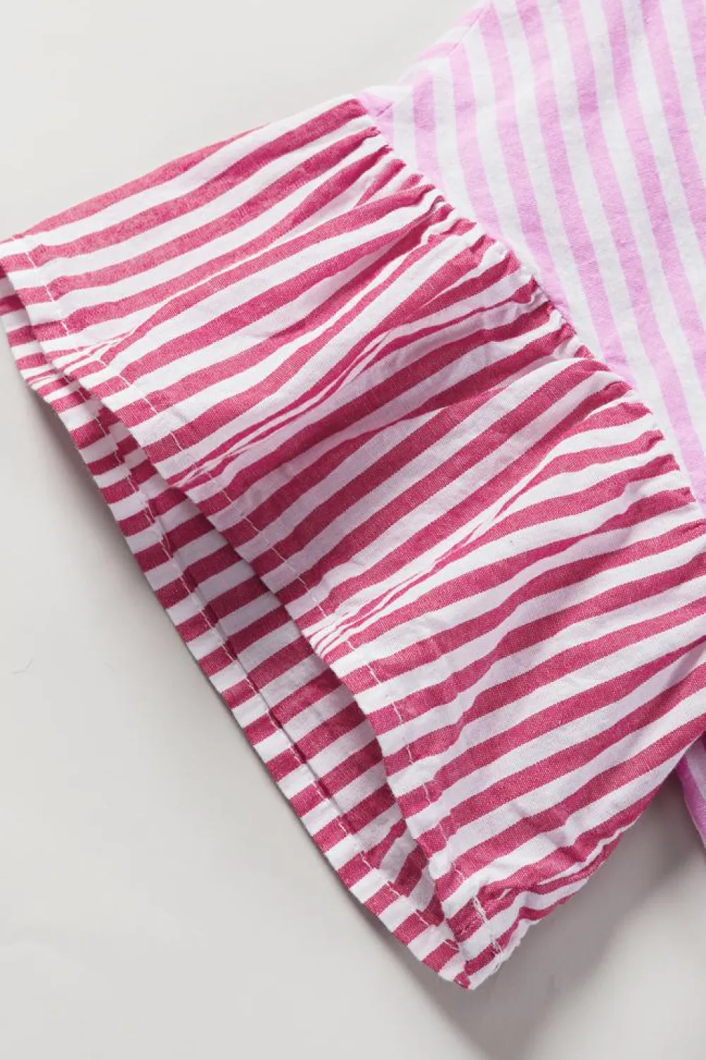 Best Dear-Lover Striped Patchwork Ruffled Hem Button up Shirt Pink Stripe