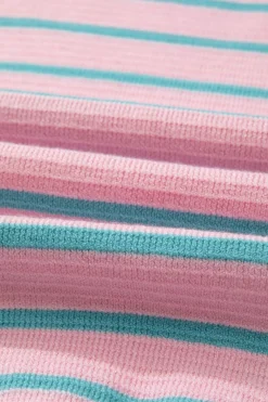 Best Dear-Lover Trimmed Round Neck Drop Shoulder Loose Sweater Pink Stripe