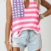 Outlet Dear-Lover USA Flag Notched Neckline Loose Sweater Vest Pink Stripe