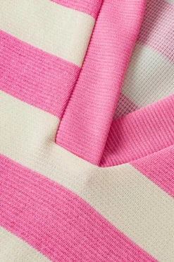 Best Dear-Lover V Neck Collared Cap Sleeve Top Pink Stripe