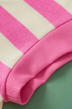 Best Dear-Lover V Neck Collared Cap Sleeve Top Pink Stripe