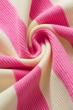Best Dear-Lover V Neck Collared Cap Sleeve Top Pink Stripe