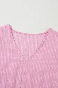 Online Dear-Lover V Neck Puff Short Sleeve Maxi Dress Pink Stripe