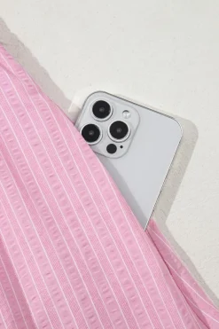 Online Dear-Lover V Neck Puff Short Sleeve Maxi Dress Pink Stripe