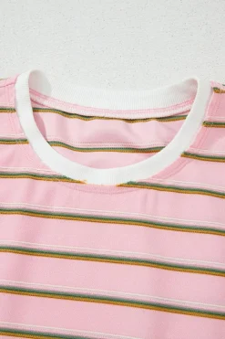 Online Dear-Lover Wide Short Sleeve Tee and Short Set Pink Stripe