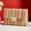 Fashion Dear-Lover Stripe Woven Flap Chain Strap Shoulder Bag Pink