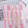Fashion Dear-Lover Striped Plush Bath Towel Set Pink
