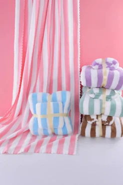 Fashion Dear-Lover Striped Plush Bath Towel Set Pink