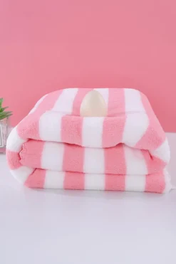 Fashion Dear-Lover Striped Plush Bath Towel Set Pink