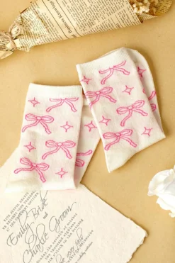 Sale Dear-Lover Sweet Bowknot Print Mid Calf Socks Pink