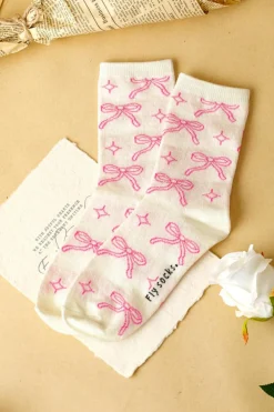 Sale Dear-Lover Sweet Bowknot Print Mid Calf Socks Pink