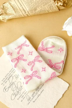 Sale Dear-Lover Sweet Bowknot Print Mid Calf Socks Pink