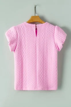Discount Dear-Lover Textured Puff Sleeve T Shirt Pink