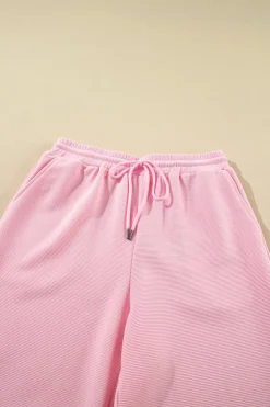 Fashion Dear-Lover Textured Ruffled Sleeve Zipped Top and Wide Leg Pants Set Pink
