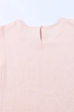 Sale Dear-Lover Textured Tiered Ruffled Short Sleeve Blouse Pink