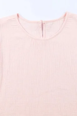 Sale Dear-Lover Textured Tiered Ruffled Short Sleeve Blouse Pink