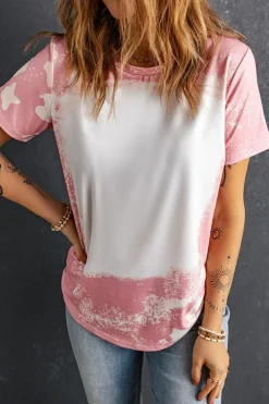 Outlet Dear-Lover Tie Dye Color Bleached Short Sleeve T Shirt Pink