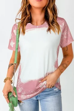 Outlet Dear-Lover Tie Dye Color Bleached Short Sleeve T Shirt Pink