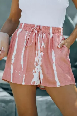 Sale Dear-Lover Tie Dye Drawstring Casual Shorts Pink
