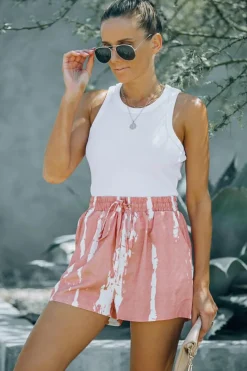 Sale Dear-Lover Tie Dye Drawstring Casual Shorts Pink