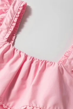 Best Dear-Lover Tiered Heart Trim Square Neck Flutter Top Pink