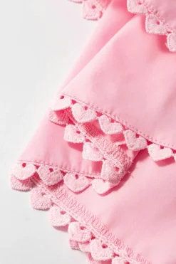 Best Dear-Lover Tiered Heart Trim Square Neck Flutter Top Pink