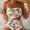 Best Dear-Lover Tropical Asymmetric Cut out Halter Backless One Piece Swimwear Pink