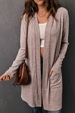 Fashion Dear-Lover Tunic Back Open Front Cardigan with Pockets Pink