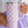Best Dear-Lover Two-Tone Checkered Stainless Cup With Handle 40oz Pink