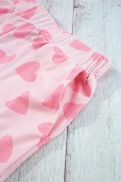 New Dear-Lover Valentine Heart Shape Print Long Sleeve Top Shorts Lounge Set Pink