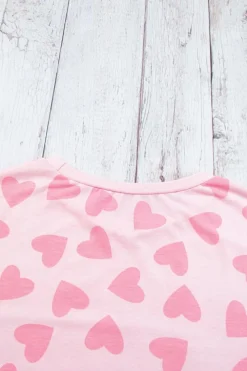 New Dear-Lover Valentine Heart Shape Print Long Sleeve Top Shorts Lounge Set Pink