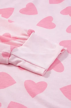 New Dear-Lover Valentine Heart Shape Print Long Sleeve Top Shorts Lounge Set Pink
