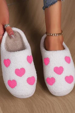 Best Dear-Lover Valentines Day Hearts Print Plush House Slippers Pink