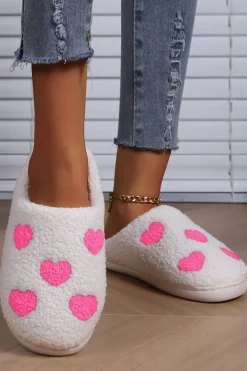 Best Dear-Lover Valentines Day Hearts Print Plush House Slippers Pink