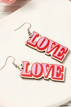 Best Dear-Lover Valentines Day LOVE Pendant Hook Earrings Pink